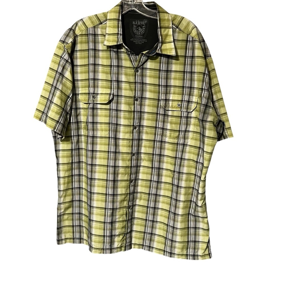 Kuhl Eluxur Shirt XXL Green‎ Plaid Short Sleeve Hiking Outdoor Button Up